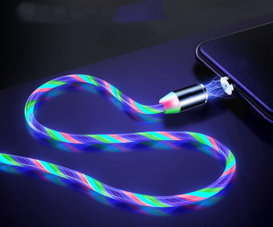 Compatible with Apple, Flowing Light Magnetic Streamer Data Line Cable for iPhone, Android, Type-C