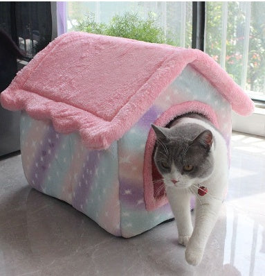 Foldable Dog House Pet Bed, Cat Bed, Winter Dog Villa, Sleep Kennel, Removable Nest, Warm Enclosed Cave Sofa, Pets Supplies